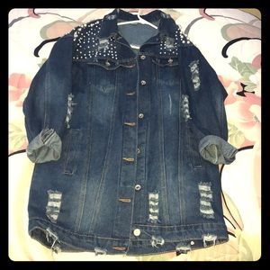 Oversized denim jacket (beaded detailing)